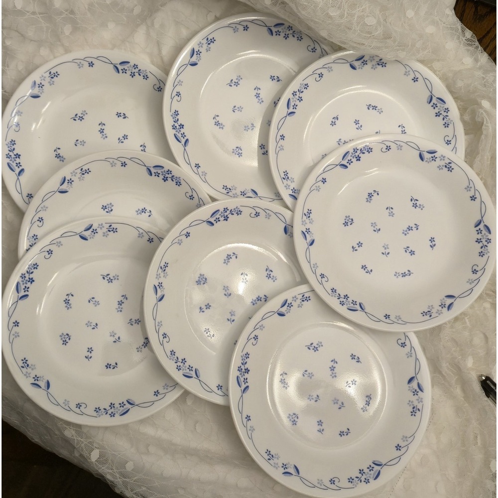 Corelle Provincial Blue Salad Plates 8.5 Inch Floral Glass Set of 8 Blue White